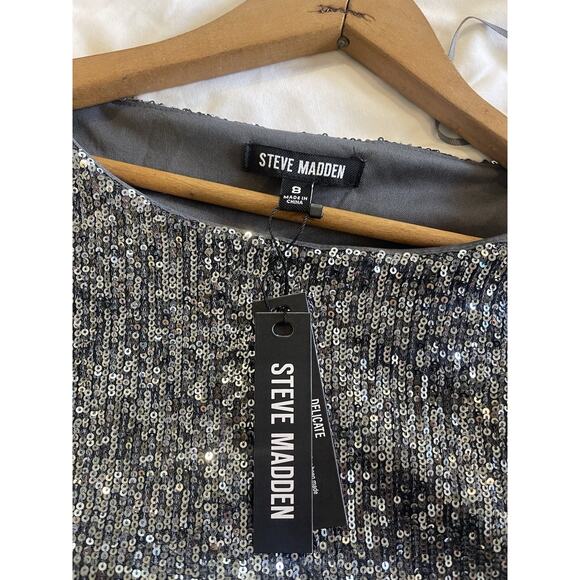 Steve Madden Revolve Ginger Dress Silver Sequin Party Shift Dress 8 NWT - Picture 7 of 8